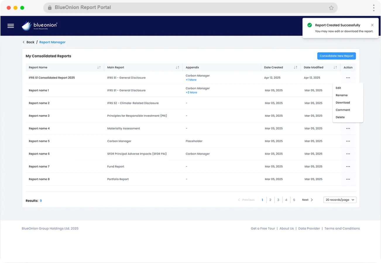 BlueOnion Report Portal - Streamlining Sustainability Compliance